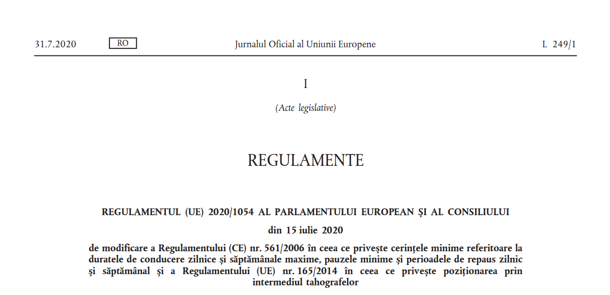 REGULAMENTUL (UE) 1054 din 15 iulie 2020