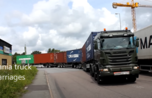 90 de metri lungime, 5 semiremorci și 10 containere – Monstrul Scania din Gothenburg